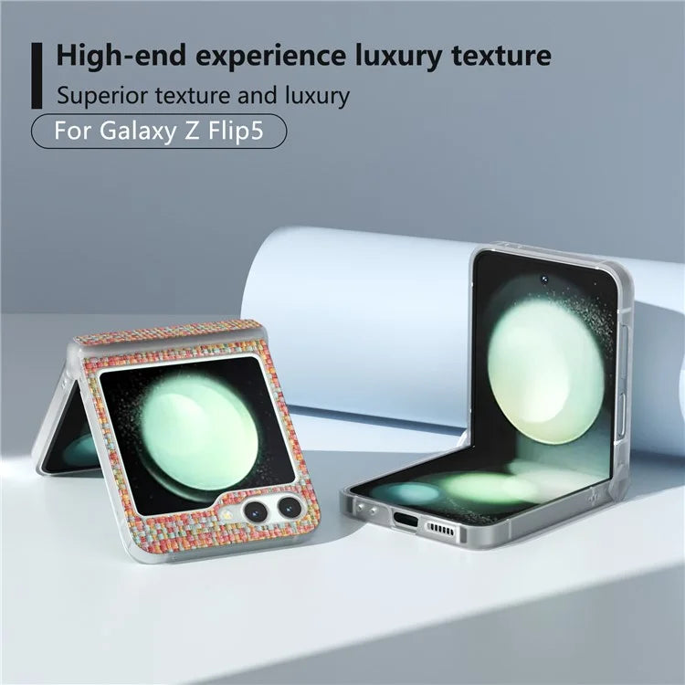For Samsung Galaxy Z Flip5 5G Case Colorful Plaid Texture Leather Phone Cover Matte Frame Hinge Protection