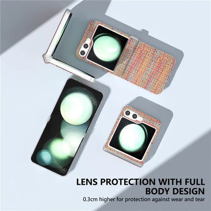 For Samsung Galaxy Z Flip5 5G Case Colorful Plaid Texture Leather Phone Cover Matte Frame Hinge Protection