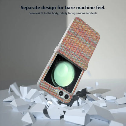 For Samsung Galaxy Z Flip5 5G Case Colorful Plaid Texture Leather Phone Cover Matte Frame Hinge Protection