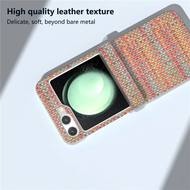 For Samsung Galaxy Z Flip5 5G Case Colorful Plaid Texture Leather Phone Cover Matte Frame Hinge Protection