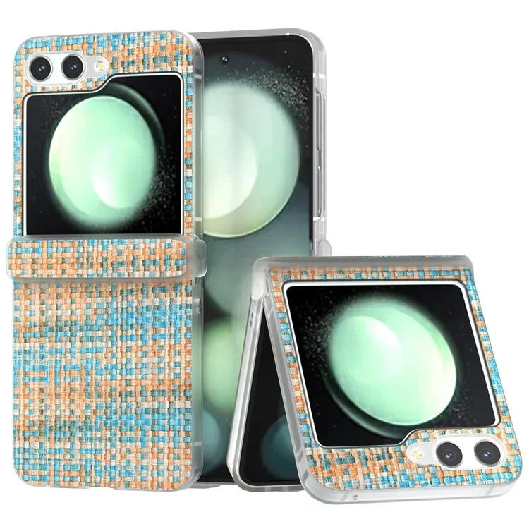 For Samsung Galaxy Z Flip5 5G Case Colorful Plaid Texture Leather Phone Cover Matte Frame Hinge Protection