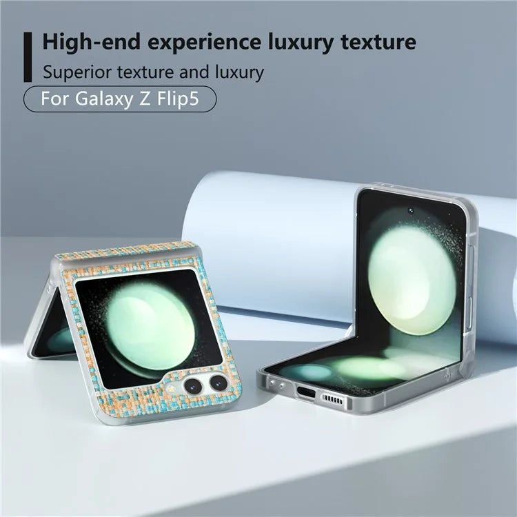 For Samsung Galaxy Z Flip5 5G Case Colorful Plaid Texture Leather Phone Cover Matte Frame Hinge Protection