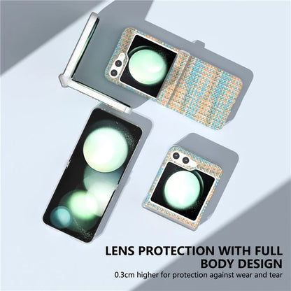 For Samsung Galaxy Z Flip5 5G Case Colorful Plaid Texture Leather Phone Cover Matte Frame Hinge Protection