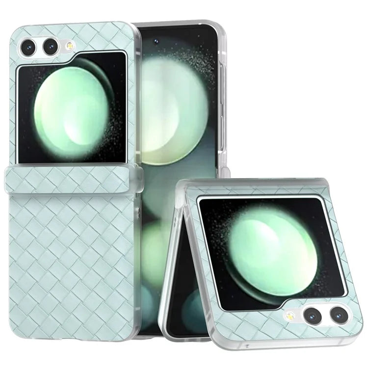 For Samsung Galaxy Z Flip6 5G Case Woven Texture Hinge Protection Leather+PC Folding Phone Cover