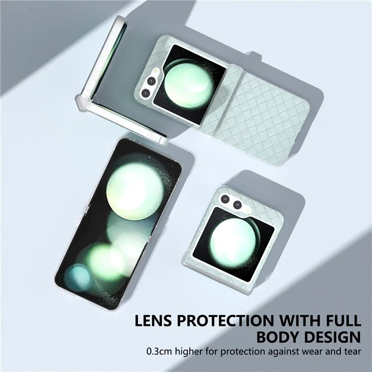 For Samsung Galaxy Z Flip6 5G Case Woven Texture Hinge Protection Leather+PC Folding Phone Cover