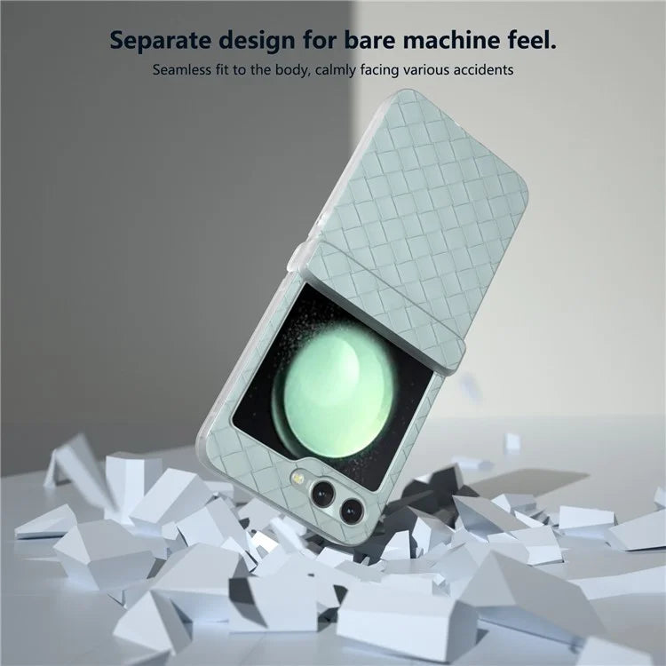For Samsung Galaxy Z Flip6 5G Case Woven Texture Hinge Protection Leather+PC Folding Phone Cover