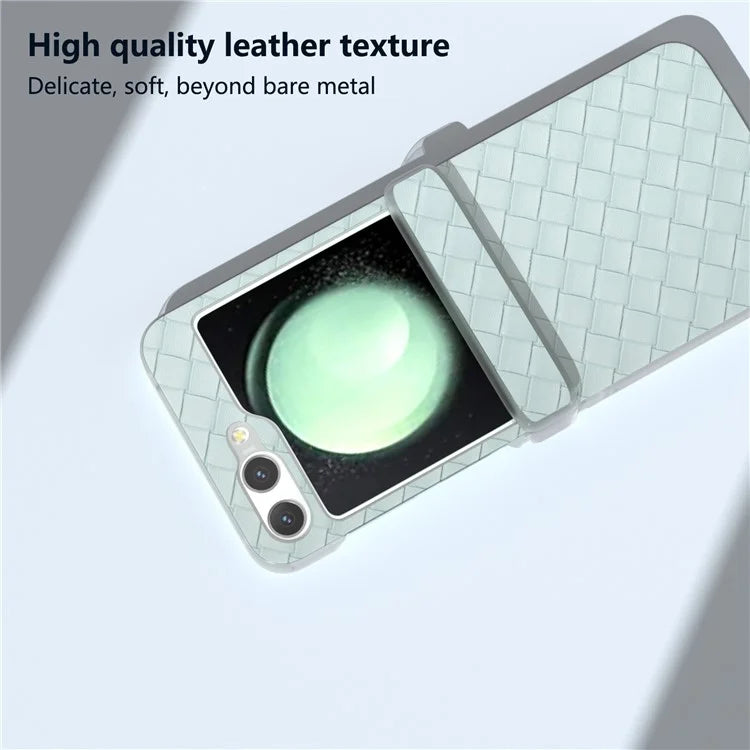 For Samsung Galaxy Z Flip6 5G Case Woven Texture Hinge Protection Leather+PC Folding Phone Cover