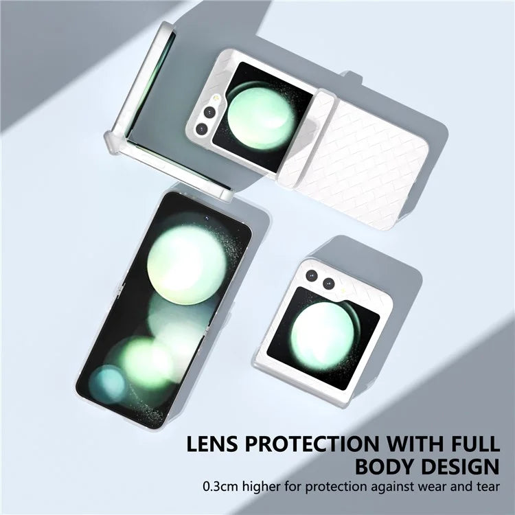 For Samsung Galaxy Z Flip6 5G Case Woven Texture Hinge Protection Leather+PC Folding Phone Cover