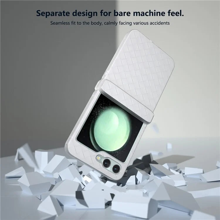 For Samsung Galaxy Z Flip6 5G Case Woven Texture Hinge Protection Leather+PC Folding Phone Cover