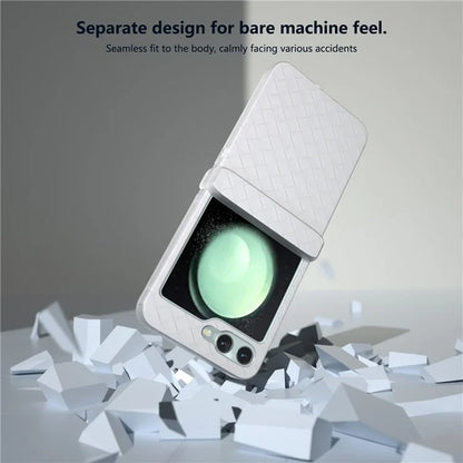 For Samsung Galaxy Z Flip6 5G Case Woven Texture Hinge Protection Leather+PC Folding Phone Cover