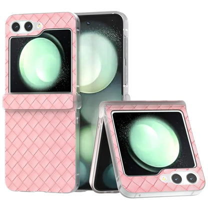 For Samsung Galaxy Z Flip6 5G Case Woven Texture Hinge Protection Leather+PC Folding Phone Cover