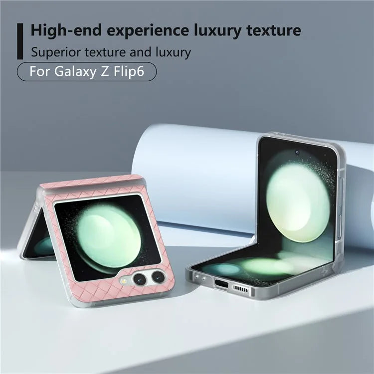 For Samsung Galaxy Z Flip6 5G Case Woven Texture Hinge Protection Leather+PC Folding Phone Cover