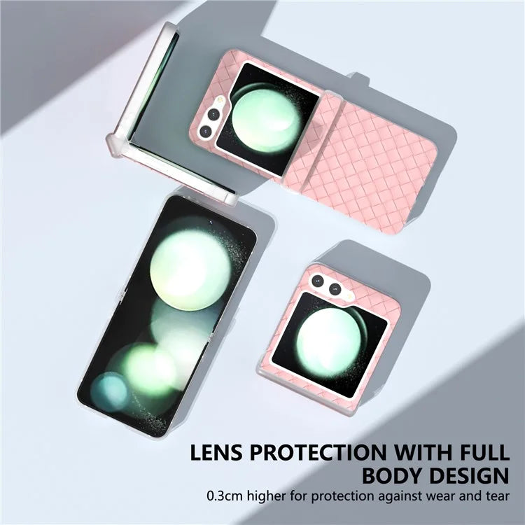 For Samsung Galaxy Z Flip6 5G Case Woven Texture Hinge Protection Leather+PC Folding Phone Cover