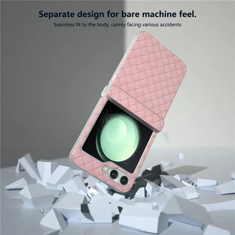 For Samsung Galaxy Z Flip6 5G Case Woven Texture Hinge Protection Leather+PC Folding Phone Cover