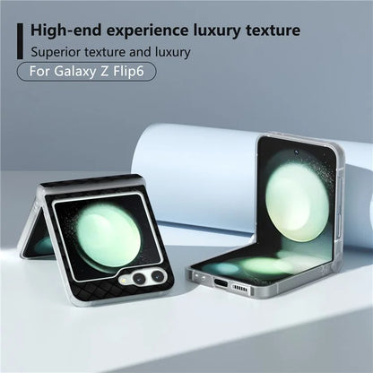 For Samsung Galaxy Z Flip6 5G Case Woven Texture Hinge Protection Leather+PC Folding Phone Cover