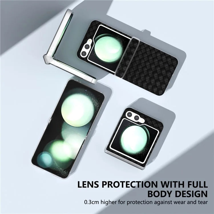 For Samsung Galaxy Z Flip6 5G Case Woven Texture Hinge Protection Leather+PC Folding Phone Cover