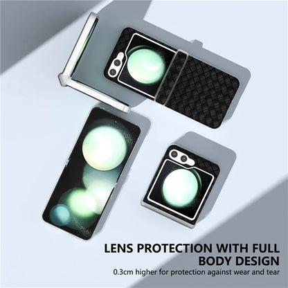 For Samsung Galaxy Z Flip6 5G Case Woven Texture Hinge Protection Leather+PC Folding Phone Cover