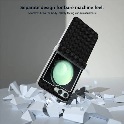 For Samsung Galaxy Z Flip6 5G Case Woven Texture Hinge Protection Leather+PC Folding Phone Cover