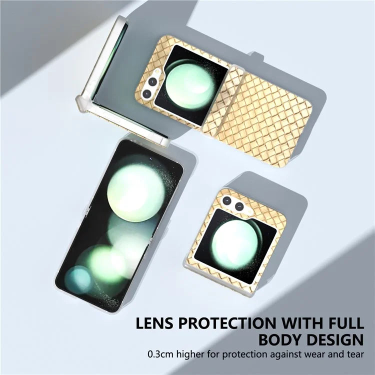 For Samsung Galaxy Z Flip6 5G Case Woven Texture Hinge Protection Leather+PC Folding Phone Cover