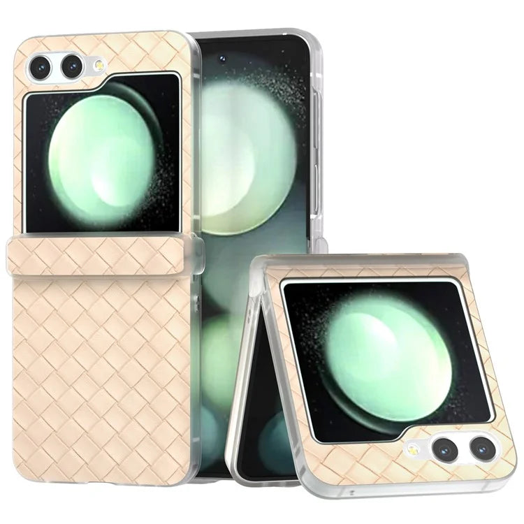 For Samsung Galaxy Z Flip6 5G Case Woven Texture Hinge Protection Leather+PC Folding Phone Cover