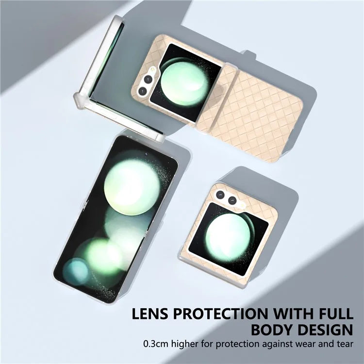 For Samsung Galaxy Z Flip6 5G Case Woven Texture Hinge Protection Leather+PC Folding Phone Cover