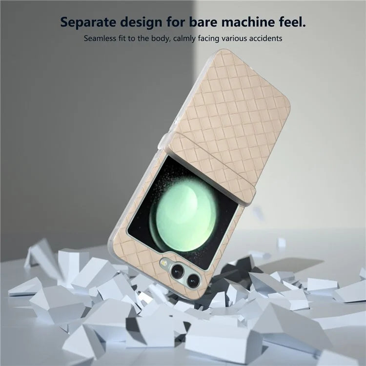 For Samsung Galaxy Z Flip6 5G Case Woven Texture Hinge Protection Leather+PC Folding Phone Cover