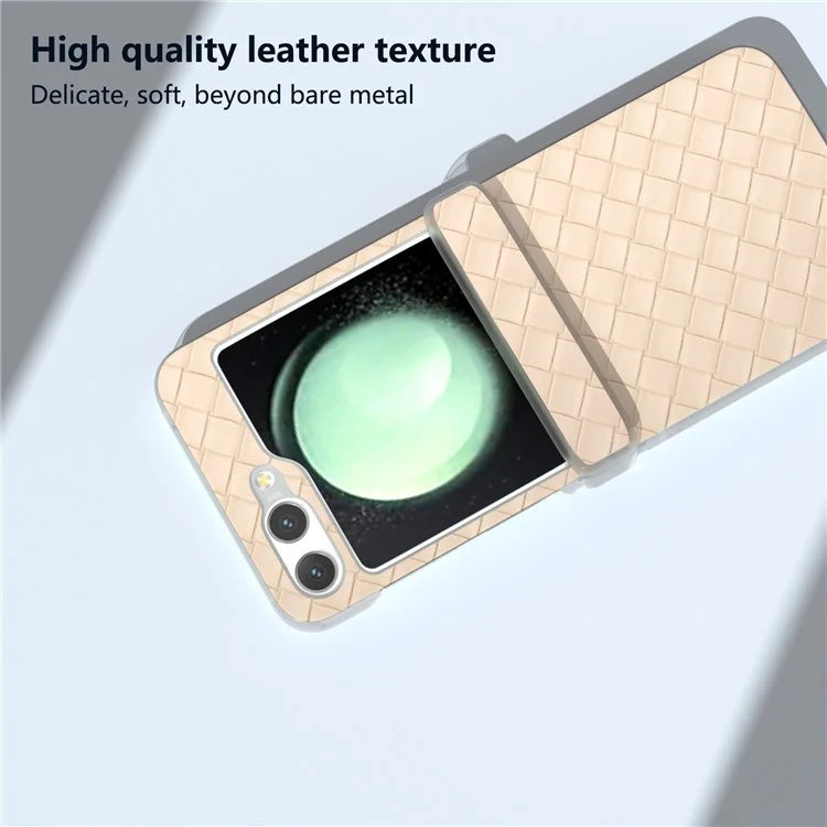 For Samsung Galaxy Z Flip6 5G Case Woven Texture Hinge Protection Leather+PC Folding Phone Cover