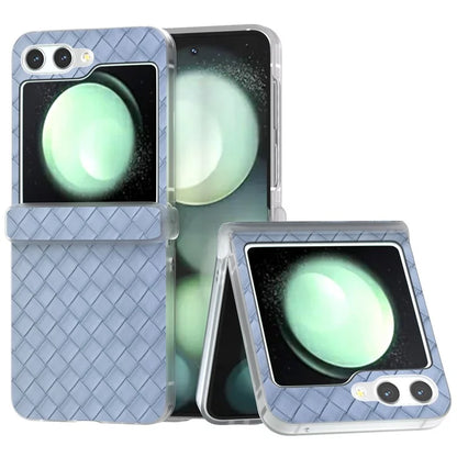 For Samsung Galaxy Z Flip6 5G Case Woven Texture Hinge Protection Leather+PC Folding Phone Cover