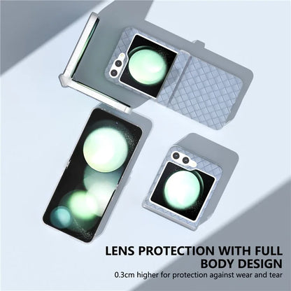 For Samsung Galaxy Z Flip6 5G Case Woven Texture Hinge Protection Leather+PC Folding Phone Cover