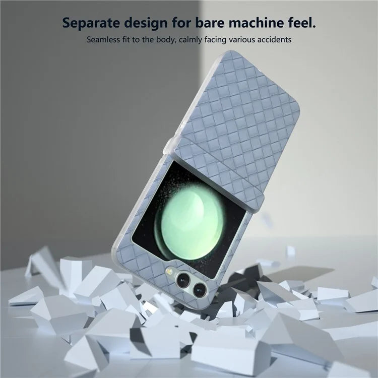For Samsung Galaxy Z Flip6 5G Case Woven Texture Hinge Protection Leather+PC Folding Phone Cover