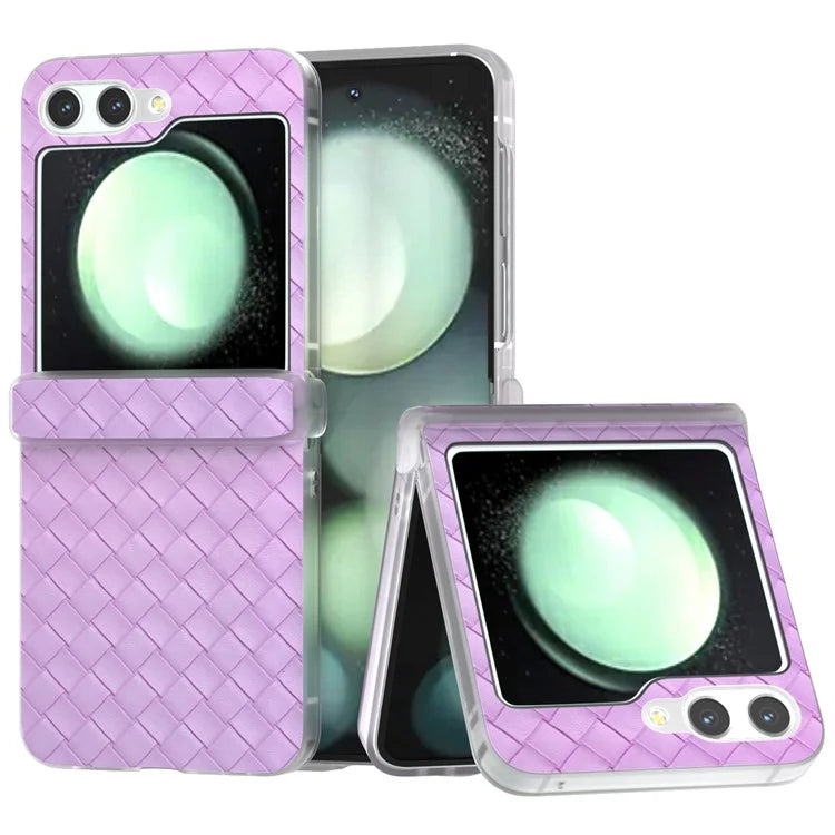 For Samsung Galaxy Z Flip6 5G Case Woven Texture Hinge Protection Leather+PC Folding Phone Cover