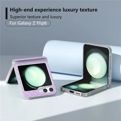 For Samsung Galaxy Z Flip6 5G Case Woven Texture Hinge Protection Leather+PC Folding Phone Cover