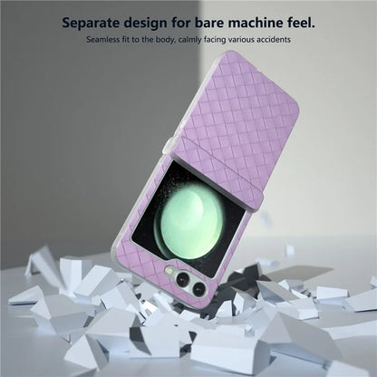 For Samsung Galaxy Z Flip6 5G Case Woven Texture Hinge Protection Leather+PC Folding Phone Cover