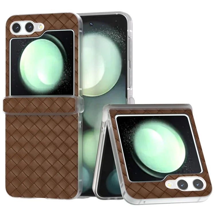 For Samsung Galaxy Z Flip6 5G Case Woven Texture Hinge Protection Leather+PC Folding Phone Cover