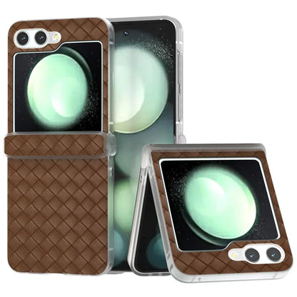 For Samsung Galaxy Z Flip6 5G Case Woven Texture Hinge Protection Leather+PC Folding Phone Cover