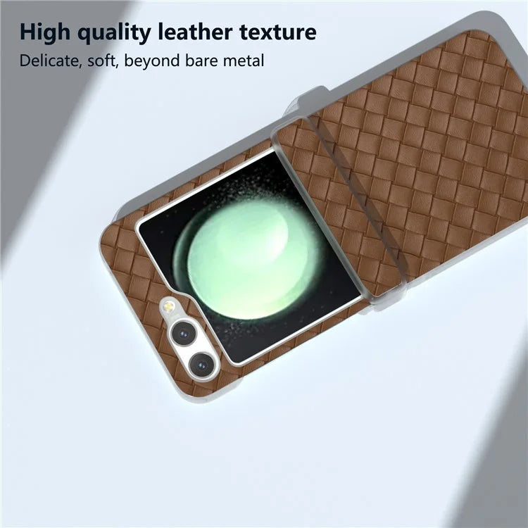 For Samsung Galaxy Z Flip6 5G Case Woven Texture Hinge Protection Leather+PC Folding Phone Cover