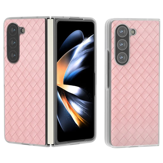 For Samsung Galaxy Z Fold6 5G Case Woven Texture Frosted Frame PU Leather Phone Cover