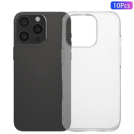 10Pcs / Pack For iPhone 16 Pro Max Case Watermark-Free Anti-Drop Clear TPU Phone Cover