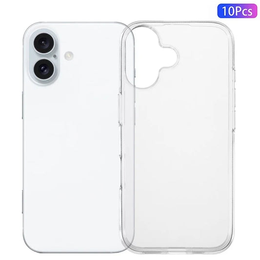 10Pcs / Set For iPhone 16 Plus Case Clear TPU Watermark-Free Shockproof Phone Cover