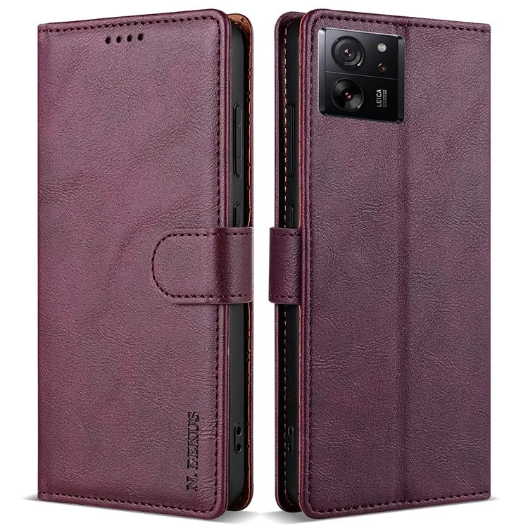 N.BEKUS CSJ-001 For Xiaomi 13T / 13T Pro Wallet Phone Case Solid Color Leather Flip Cover