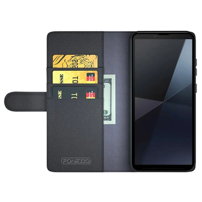 For Sony Xperia 10 VI Case Wallet Genuine Split Leather Phone Cover