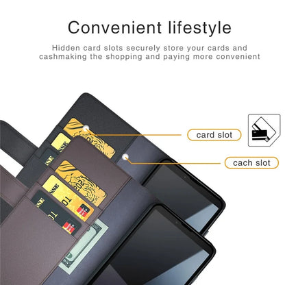 For Sony Xperia 10 VI Case Wallet Genuine Split Leather Phone Cover