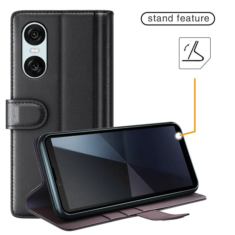 For Sony Xperia 10 VI Case Wallet Genuine Split Leather Phone Cover