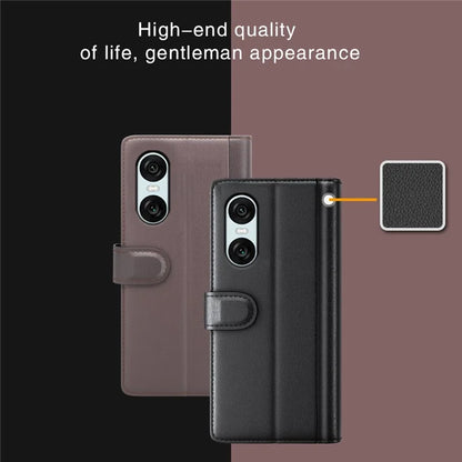 For Sony Xperia 10 VI Case Wallet Genuine Split Leather Phone Cover