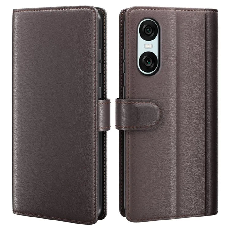 For Sony Xperia 10 VI Case Wallet Genuine Split Leather Phone Cover