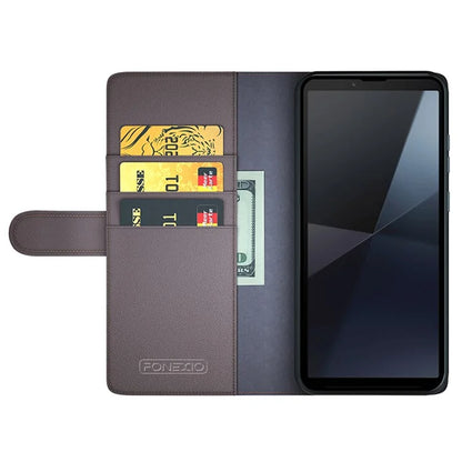 For Sony Xperia 10 VI Case Wallet Genuine Split Leather Phone Cover