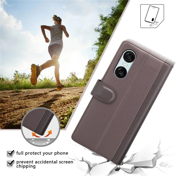 For Sony Xperia 10 VI Case Wallet Genuine Split Leather Phone Cover