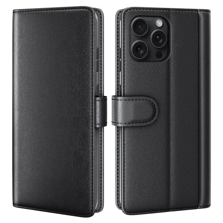 For iPhone 16 Pro Case Wallet Folding Stand Genuine Split Leather Phone Cover