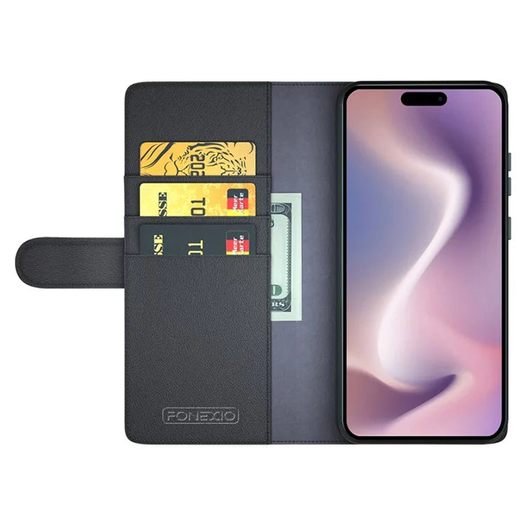 For iPhone 16 Pro Case Wallet Folding Stand Genuine Split Leather Phone Cover