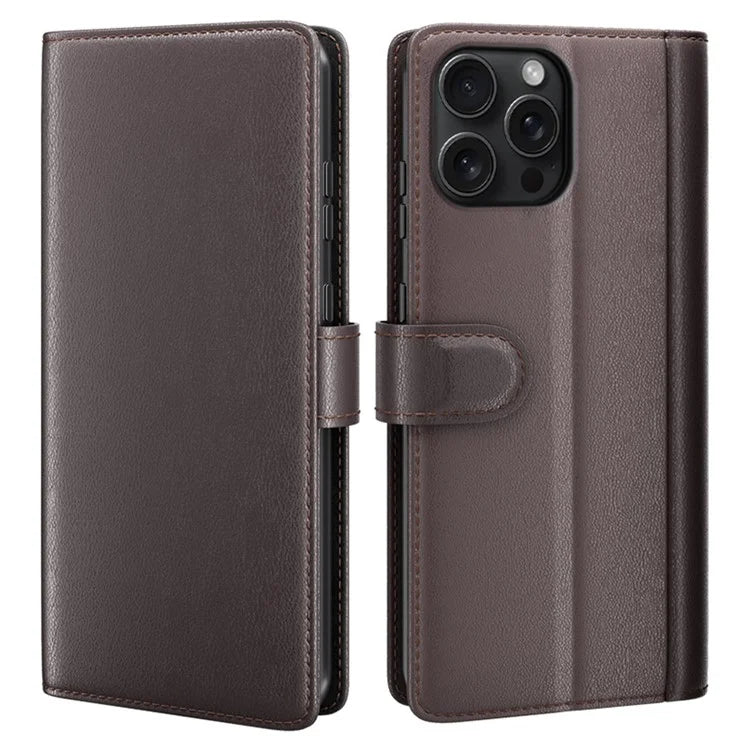 For iPhone 16 Pro Case Wallet Folding Stand Genuine Split Leather Phone Cover
